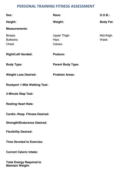 Personal Training Progress Chart Template