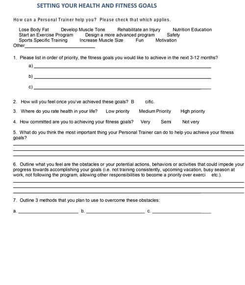 Personal Training Progress Chart Template